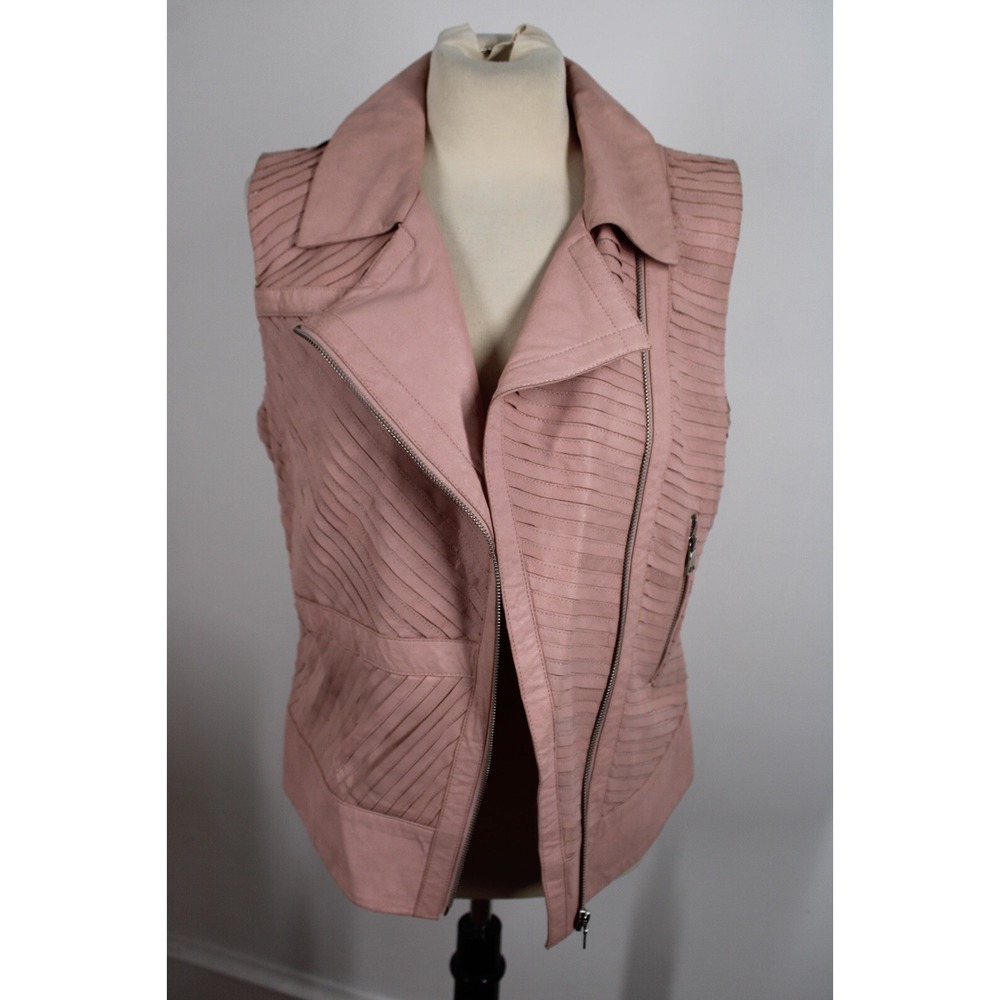 NWT My Tribe L Pink Leather Asymmetrical Zip Moto Vest